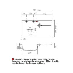 Systemceram Einbauspüle KeraDomo STEMA 90 F flächenbündig Becken links