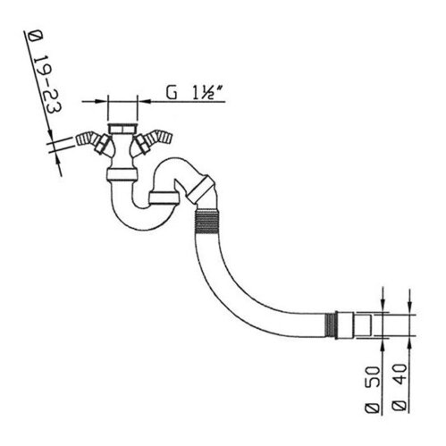 Systemceram Siphon / Geruchverschluss 1 1/2" x 40/50 mm, flexibler Abgang, mit 2 Geräteanschlüssen