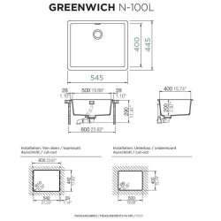 Schock Einbauspüle Cristadur Greenwich N-100 L FB flächenbündig einbaubar