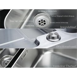 Franke Einbauspüle Hydros HDX 254 Edelstahl glatt, Druckknopfventil