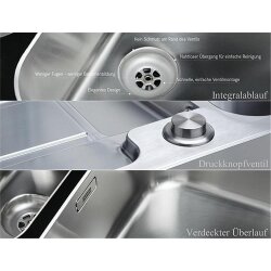 Franke Einbauspüle Hydros HDX 284 Edelstahl glatt, Druckknopfventil
