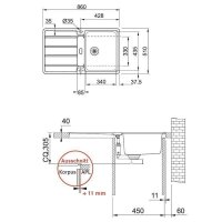 Franke Einbauspüle Hydros HDX 214 Edelstahl glatt, Druckknopfventil