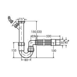 Siphon / Geruchverschluss mit flexiblem Abgang 1 1/2" x 40/50 mm, mit 1 Geräteanschluss
