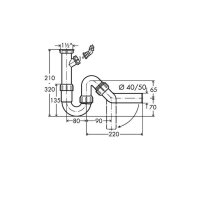 Siphon / Geruchverschluss 1 1/2" x 40 mm, mit 45° Ablaufbogen, mit 1 Geräteanschluss