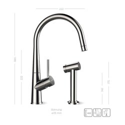 Schock Küchenarmatur Conos Pro (Armatur plus Seitenbrause) Edelstahl massiv | Hochdruck