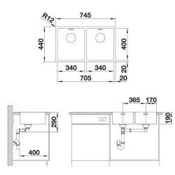 BLANCO Einbauspüle ANDANO 340/340-IF Edelstahl Seidenglanz | InFino Ablauf | 522981