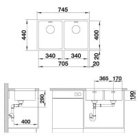 BLANCO Unterbauspüle ANDANO 340/340-U Edelstahl Seidenglanz | InFino Ablauf | 522983