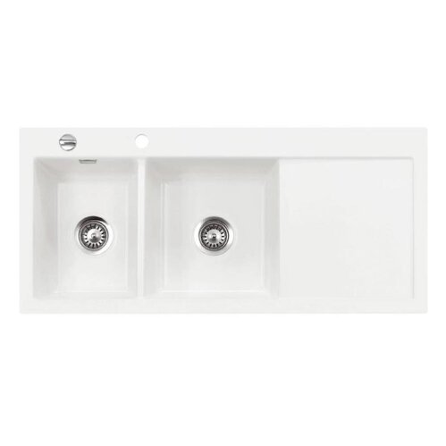 Systemceram Einbauspüle KeraDomo MERA DOUBLE Becken links Excenterbedienung Polar