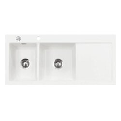 Systemceram Einbauspüle KeraDomo MERA DOUBLE Becken links Excenterbedienung Polar
