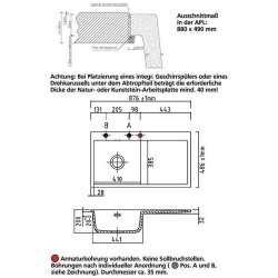 Systemceram Einbauspüle KeraDomo MERA 90 F Becken links flächenbündig Handbedienung Lava
