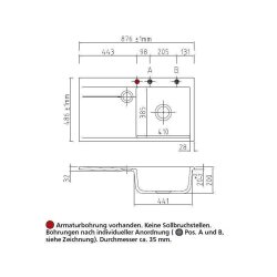 Systemceram Einbauspüle KeraDomo STEMA 90 F flächenbündig Becken rechts Handbedienung Schiefer