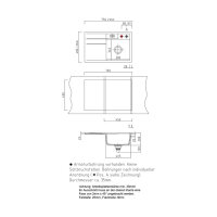 Systemceram Einbauspüle KeraDomo BELA 78 F flächenbündig einbaubar Becken links Excenterbedienung Siena