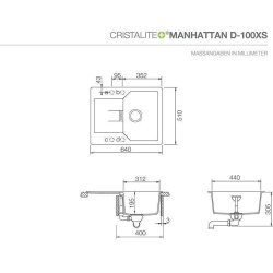 Schock Unterbauspüle Cristalite Manhattan D-100 XS U Onyx GON Exzenterbedienung