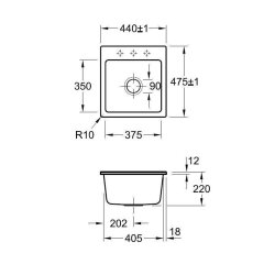 Villeroy & Boch Einbauspüle flächenbündig Subway 45 XS Flat mit Excenterbetätigung Classicline i4 Graphit