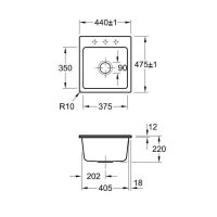 Villeroy & Boch Einbauspüle flächenbündig Subway 45 XS Flat mit Excenterbetätigung Classicline i4 Graphit