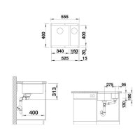 BLANCO Unterbaubecken SUBLINE 340/160-U Silgranit, InFino anthrazit | Hauptbecken rechts