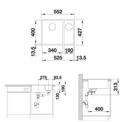BLANCO Einbauspüle SUBLINE 340/160-F Silgranit flächenbündig einbaubar, InFino