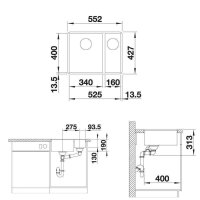 BLANCO Einbauspüle SUBLINE 340/160-F Silgranit flächenbündig einbaubar, InFino