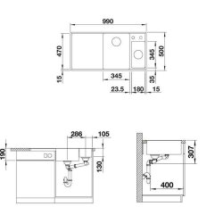 BLANCO Einbauspüle AXIA III 6 S-F Silgranit flächenbündig | InFino Ablauf | mit Glas-Schneidbrett