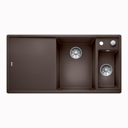 BLANCO Einbauspüle AXIA III 6 S-F Silgranit flächenbündig | InFino Ablauf | Becken rechts | cafe | mit Holz-Schneidbrett