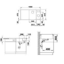 BLANCO Einbauspüle  AXIA III 6 S Silgranit | InFino Ablauf | Becken links | anthrazit | mit Holz-Schneidbrett