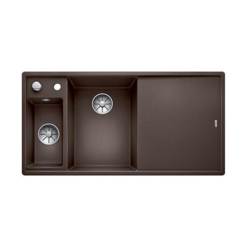 BLANCO Einbauspüle  AXIA III 6 S-F Silgranit flächenbündig | InFino Ablauf | Becken links | cafe | mit Holz-Schneidbrett