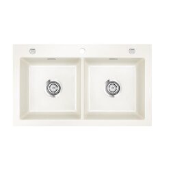 Systemceram Einbauspüle KeraDomo MERA TWIN 2 Excenterbedienungen Magnolie