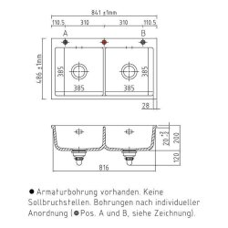 Systemceram Einbauspüle KeraDomo MERA TWIN F flächenbündig einbaubar Handbedienung Schiefer