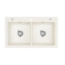 Systemceram Einbauspüle KeraDomo MERA TWIN F flächenbündig einbaubar Excenterbedienung Jasmin
