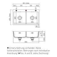 Systemceram Einbauspüle KeraDomo MERA TWIN F flächenbündig einbaubar Excenterbedienung Jasmin