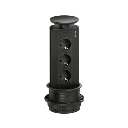 EVOline Port 1, versenkbares Steckdosenelement, mit 3 Schukosteckdosen, Deckel und Profil schwarz