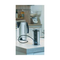 EVOline Port 1, versenkbares Steckdosenelement, mit 3 Schukosteckdosen, Deckel und Profil schwarz