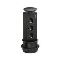 EVOline Port 1, versenkbares Steckdosenelement, mit 3 Schukosteckdosen, Deckel und Profil schwarz