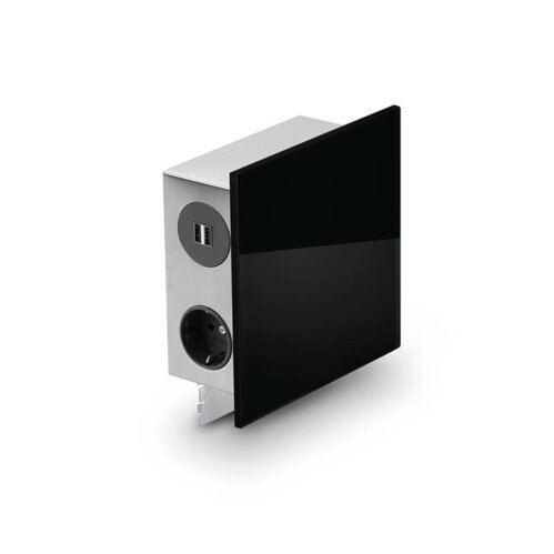 Mira Quad Glas-USB, Aufbausteckdosenelement, Edelstahl/Glas schwarz