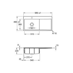 Villeroy & Boch Einbauspüle Subway Style 60 Flat (flächenbündig einbaubar) Becken links Excenterbedienung Classicline i4 Graphite