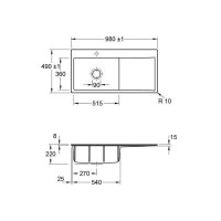 Villeroy & Boch Einbauspüle Subway Style 60 Flat (flächenbündig einbaubar) Becken links Excenterbedienung Classicline i4 Graphite