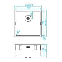 Caressi Einbauspüle CAPPR10 CAPP40R10 44 x 44 cm
