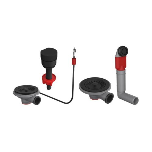 Franke schwarzes Ventilset mit Drehknopf und rundem Überlauf für 1,5 & 2 Becken