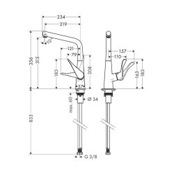 hansgrohe Küchenarmatur 320 Metris M71 | ausziehbarer Auslauf | Vor-Fenster-Armatur | Chrom