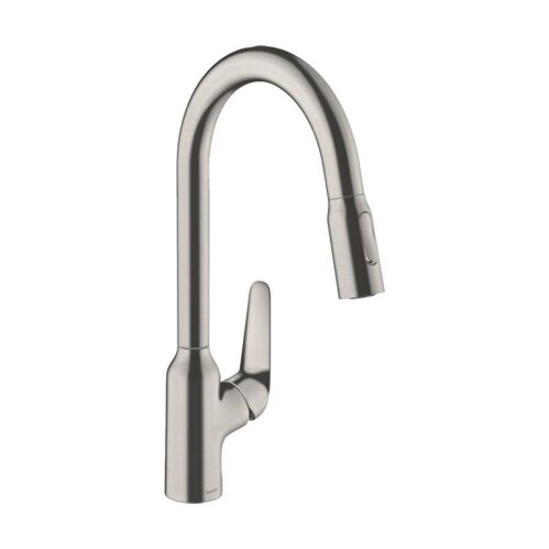 hansgrohe Küchenarmatur 220 Focus M42 | ausziehbarer Schlauch mit Brausefunktion | mit Schlauchbox (sBox) | Edelstahl Finish