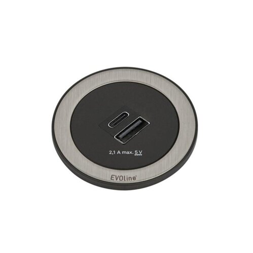 EVOline One, Steckdosenelement mit USB/A und USB/C Charger, Ring mit Edelstahl-Einlage
