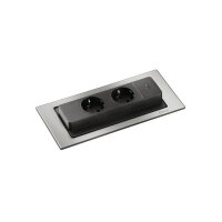 EVOline BackFlip Einbausteckdosenelement, mit 2 Schukosteckdosen + USB-Typ-C Charger, Edelstahl