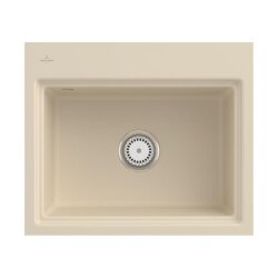 Villeroy & Boch Einbauspüle flächenbündig Subway Style 60 S Flat Classicline FU Ivory mit Handbetätigung und Abtropfgitter in Aluminium gebürstet