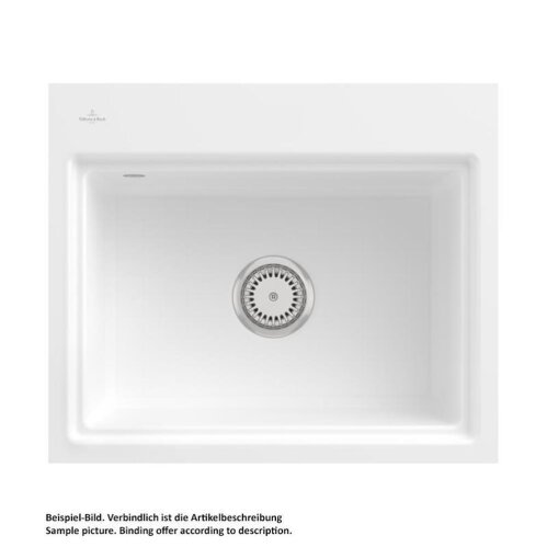 Villeroy & Boch Einbauspüle flächenbündig Subway Style 60 S Flat Classicline RW Stone White mit Excenterbetätigung und Abtropfgitter in Aluminium gebürstet