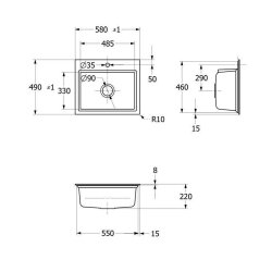 Villeroy & Boch Einbauspüle flächenbündig Subway Style 60 S Flat Premiumline KG Snow White mit Excenterbetätigung und Abtropfgitter in Anthracite
