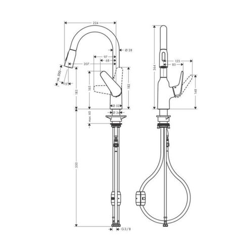 hansgrohe Küchenarmatur 180 Focus M42 | ausziehbarer Schlauch mit 