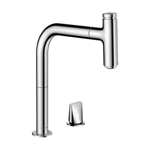 hansgrohe Zweilochbatterie 200 Metris Select M71 | ausziehbarer Auslauf | mit Schlauchbox (sBox)