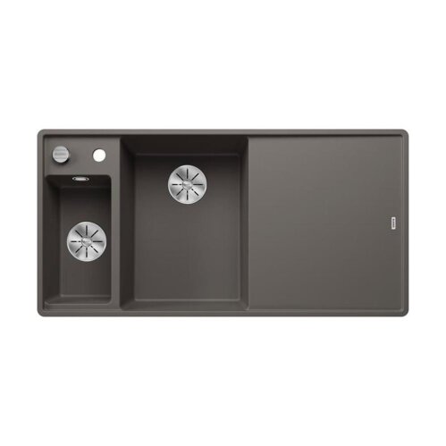 BLANCO Einbauspüle AXIA III 6 S-F Silgranit flächenbündig | InFino Ablauf | Becken links | Vulkangrau | mit Glas-Schneidbrett