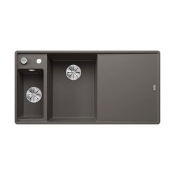 BLANCO Einbauspüle AXIA III 6 S-F Silgranit flächenbündig | InFino Ablauf | Becken links | Vulkangrau | mit Glas-Schneidbrett