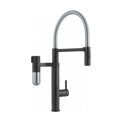 Franke Küchenarmatur Vital Semi Pro Hochdruck mit ausziehbarer Schlauchbrause Black Matt / Edelstahl-Optik